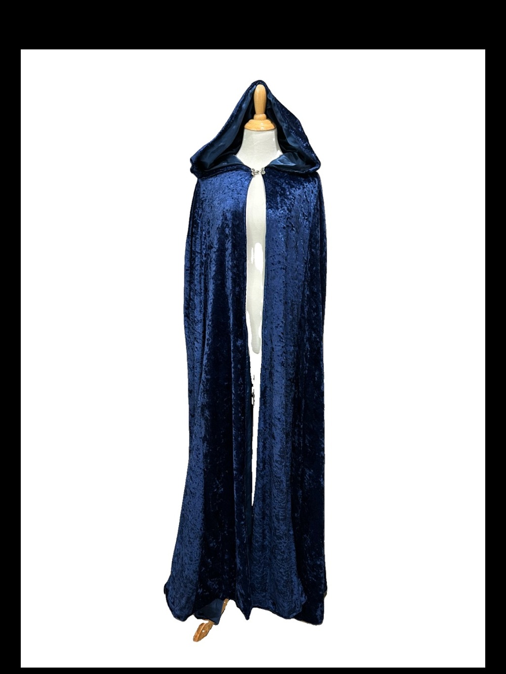 Navy Velvet like Hooded Cape with Closure